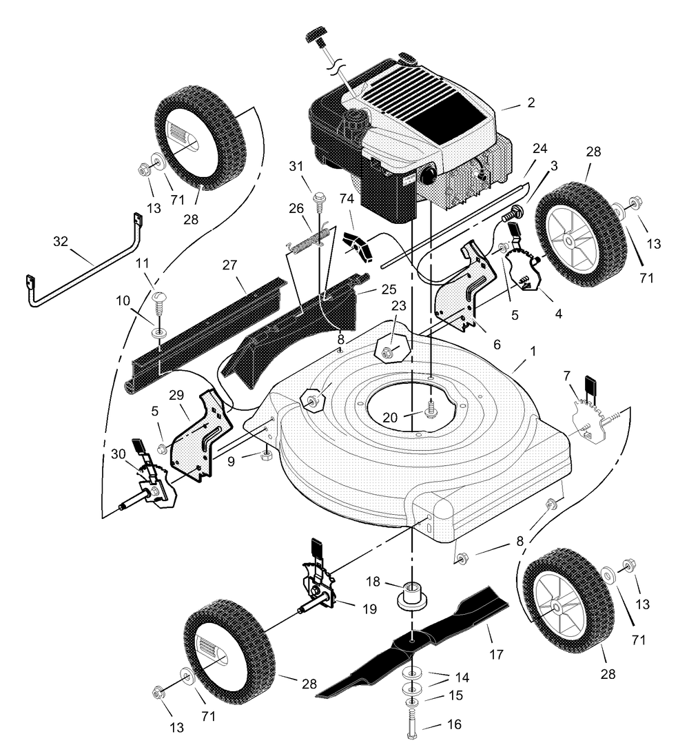 Mower Housing Assembly Diagram and Parts List for 204210X50A 2001 Briggs and Stratton Lawn Mower